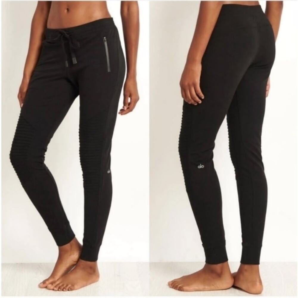 Alo Yoga Black Urban Moto Jogger Pants Sz Small | Contrast Knee Inset Sweatpants